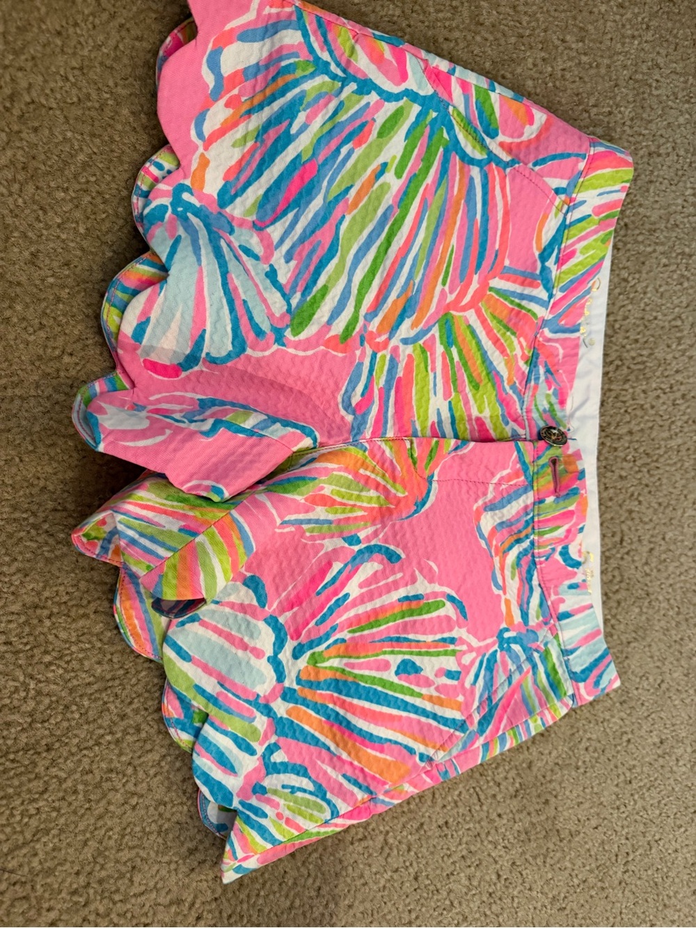 Lilly Pulitzer Hot Pink Multicolor Scallop-Hem Shorts